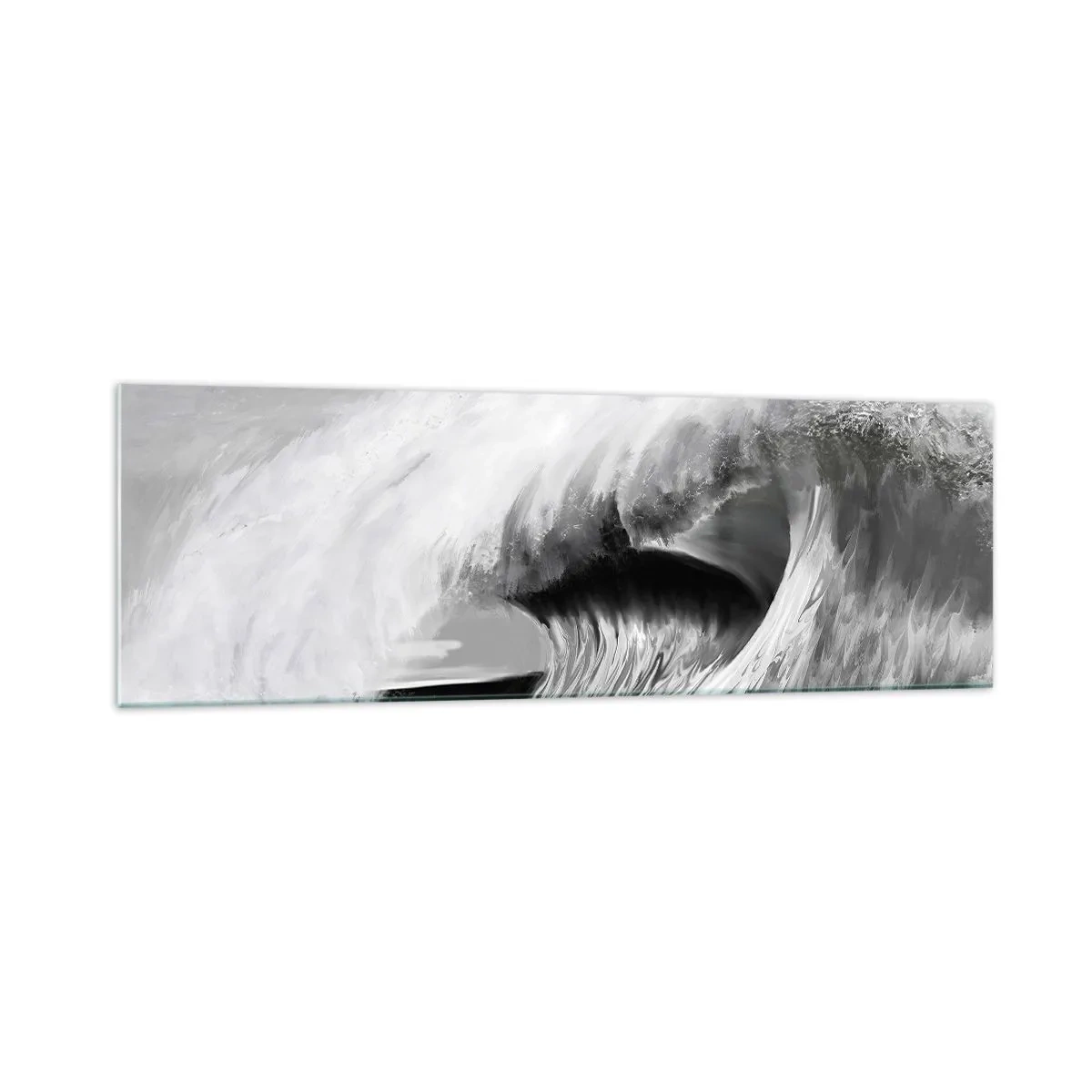 Glasbild - Bild auf glas - Dramatische Meereswelle in Monochrom - 160x50cm - Wut des Ozeans - Moderne Wanddekoration für Wohnzimmer und Schlafzimmer ARTTOR