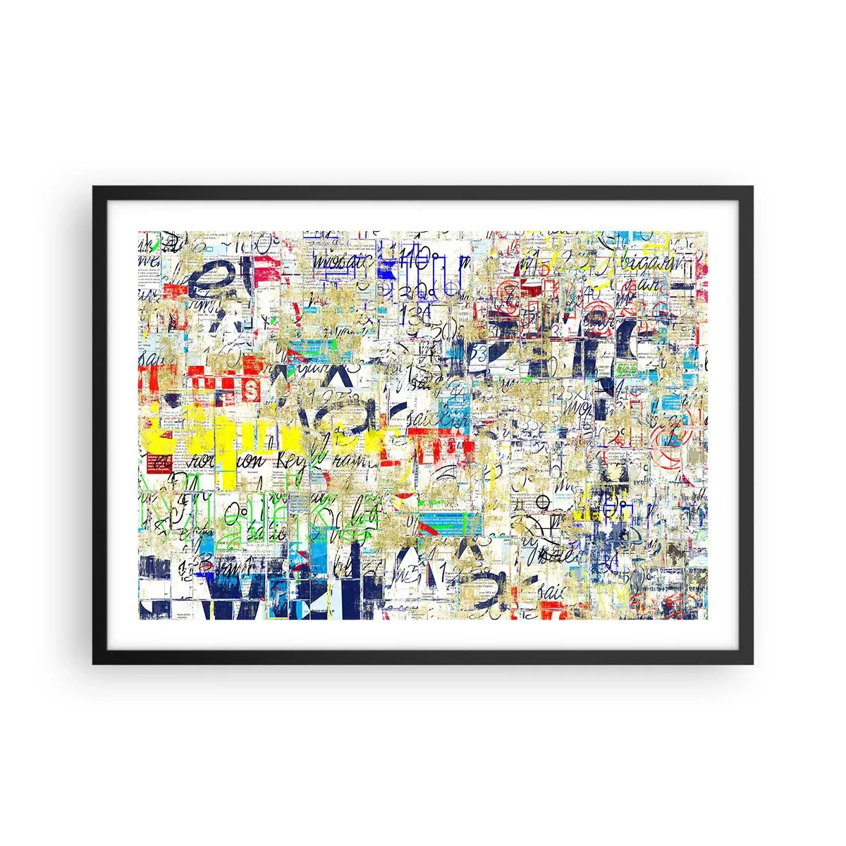 Poster in einem schwarzem Rahmen - Abstrakte Graffiti mit bunten Inschriften und Mustern - 70x50cm - Es freut einfach die Augen - Moderne Wanddekoration für Wohnzimmer und Schlafzimmer ARTTOR