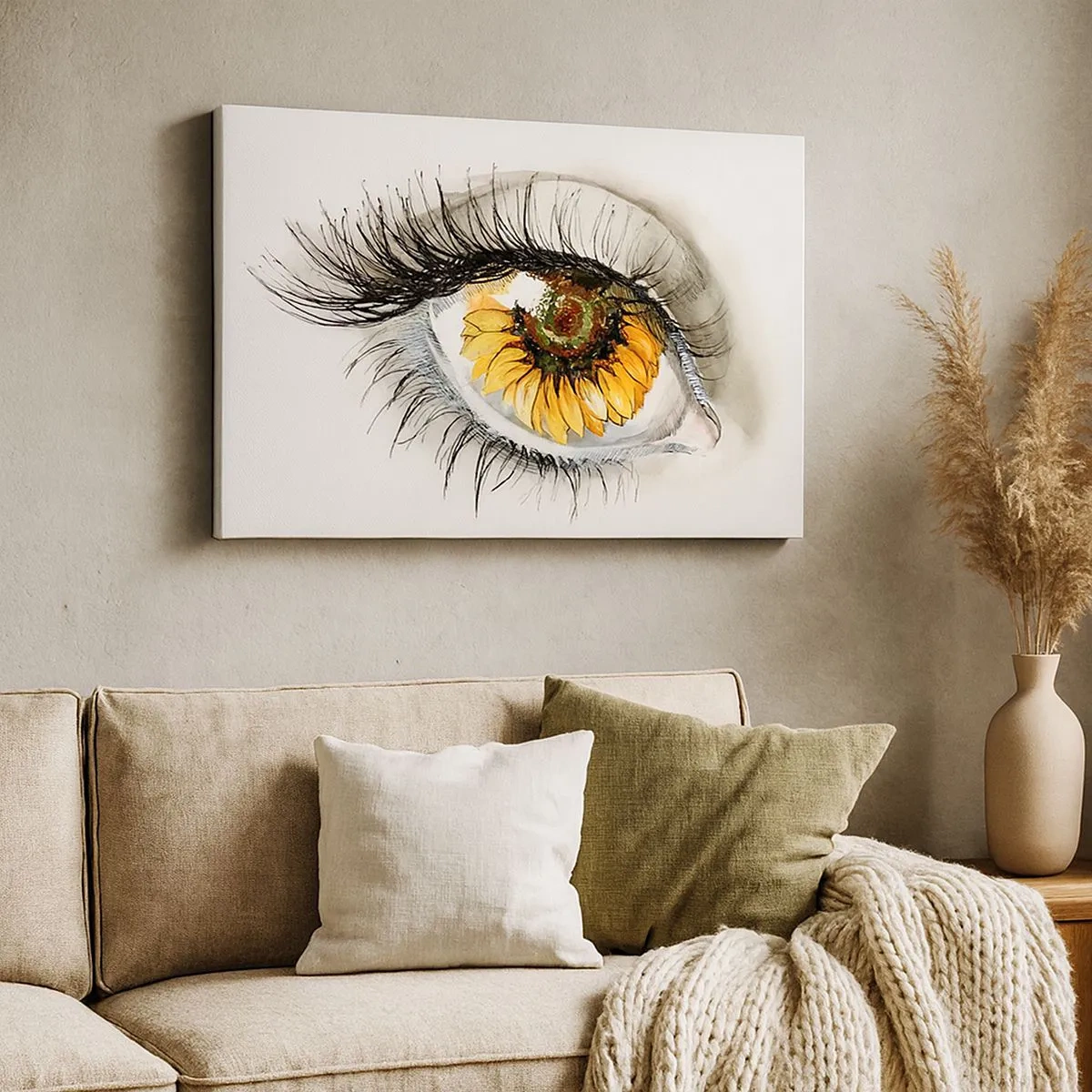 Bild auf Leinwand - Leinwandbild - Künstlerisches Auge mit sonnenblumenförmiger Iris - 70x50cm - Ein Look so heiß wie der Sommer - Moderne Wanddekoration für Wohnzimmer und Schlafzimmer ARTTOR