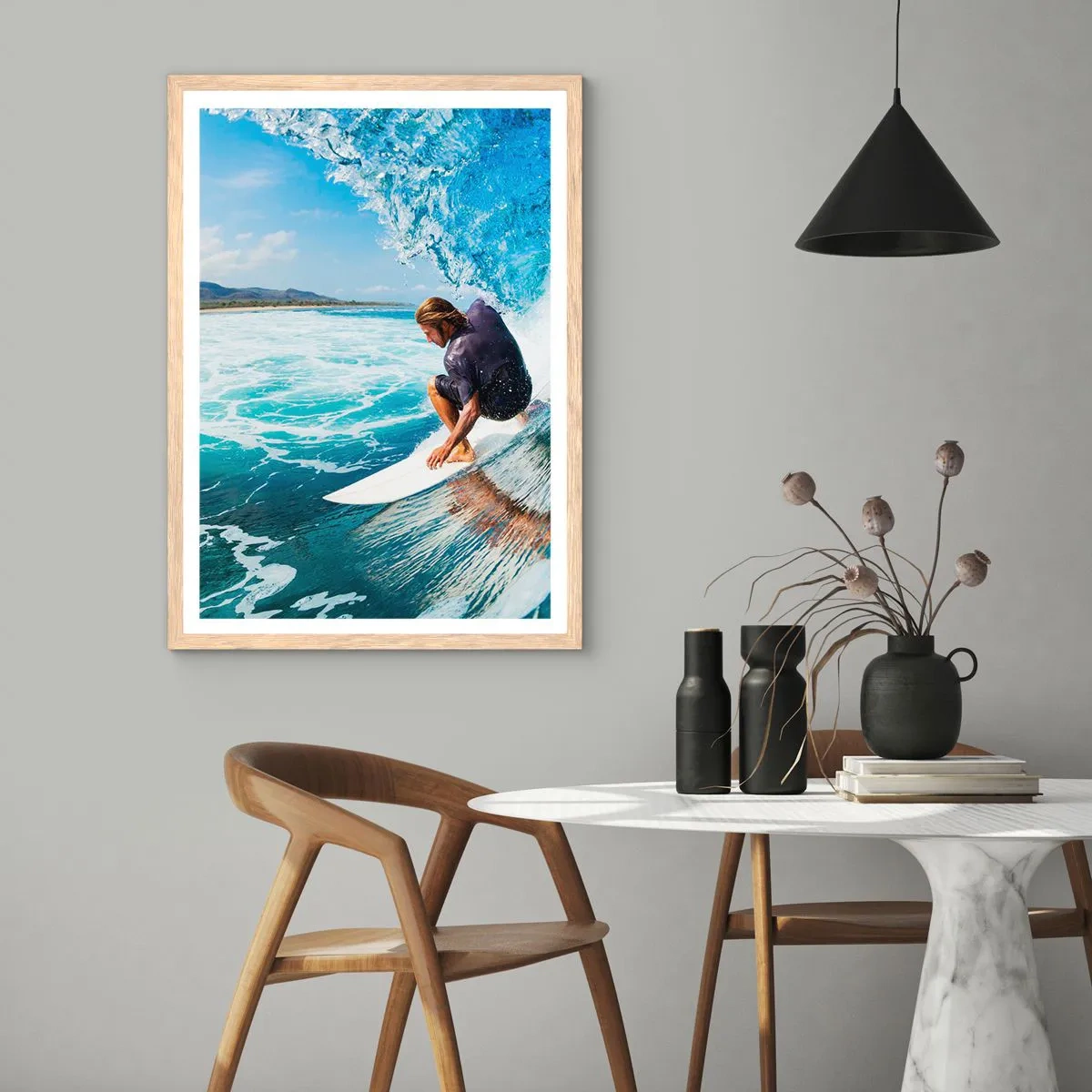 Poster in einem Rahmen aus heller Eiche - Tanzen mit den Wellen - 30x40 cm