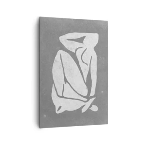 Bild auf Leinwand - Leinwandbild - Eine minimalistische Silhouettenzeichnung auf grauem Hintergrund - 70x100cm - In Gedanken versunken - Moderne Wanddekoration für Wohnzimmer und Schlafzimmer ARTTOR