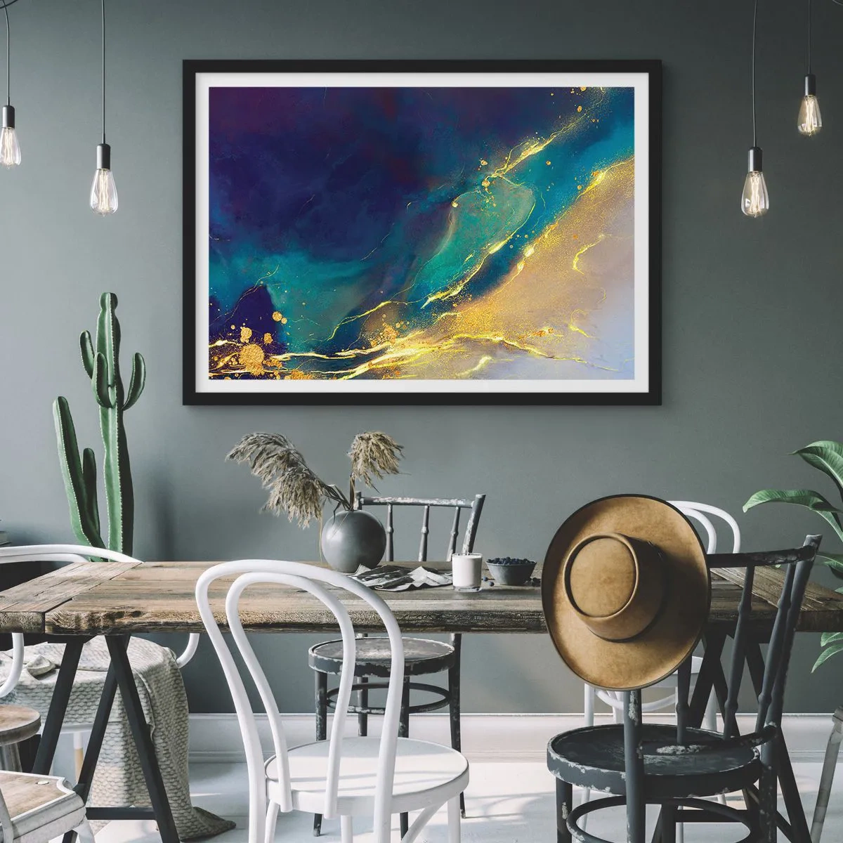 Poster in einem schwarzem Rahmen - Der goldene Teich - 40x30 cm