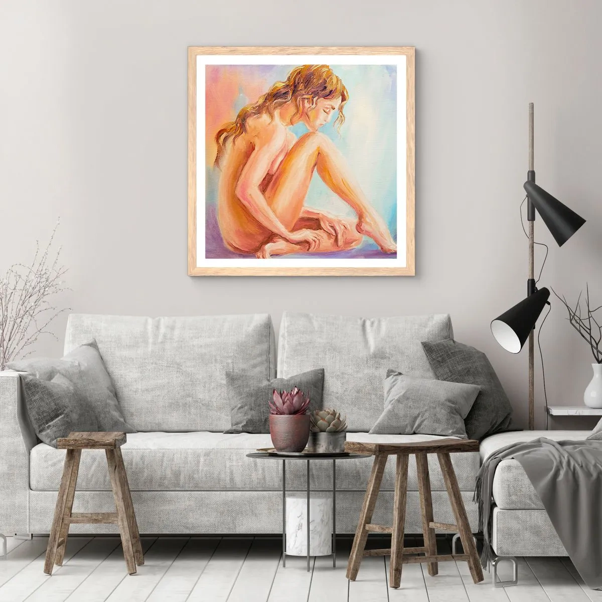 Poster in einem Rahmen aus heller Eiche - Akt der Jugend - 60x60 cm