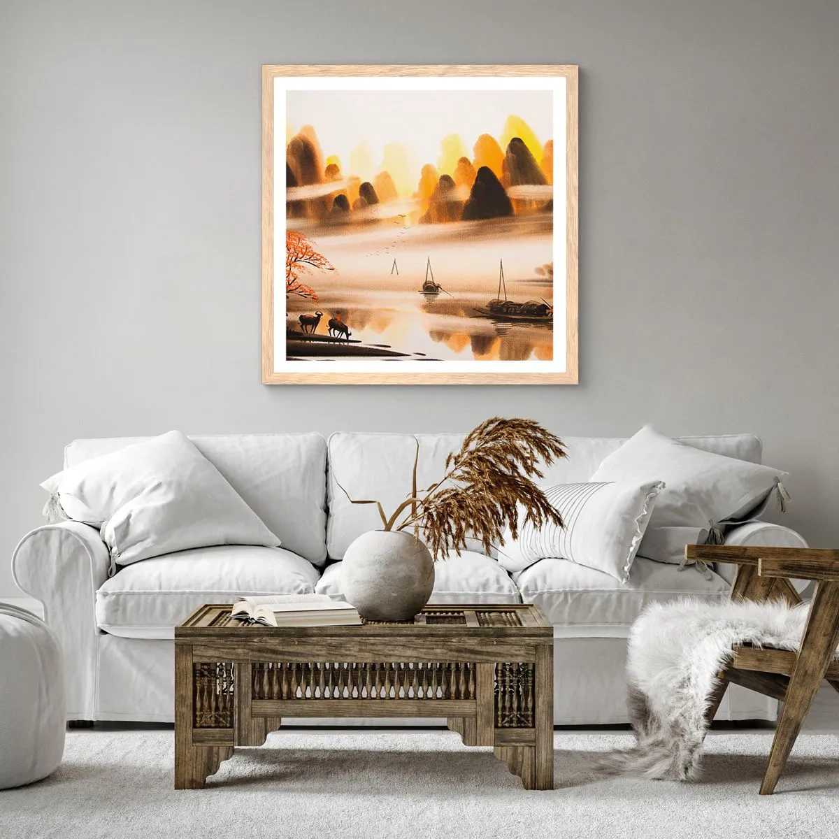 Poster in einem Rahmen aus heller Eiche - Weiter als im Fernosten - 30x30 cm