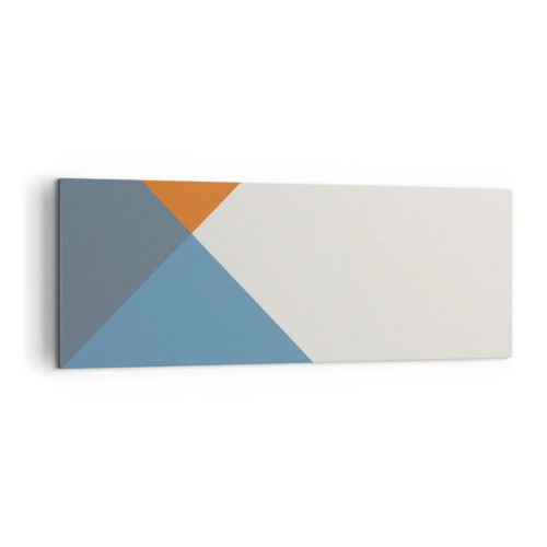 Bild auf Leinwand - Leinwandbild - Geometrische Dreiecke in Blau- und Orangetönen - 140x50cm - In einem Winkel… - Moderne Wanddekoration für Wohnzimmer und Schlafzimmer ARTTOR