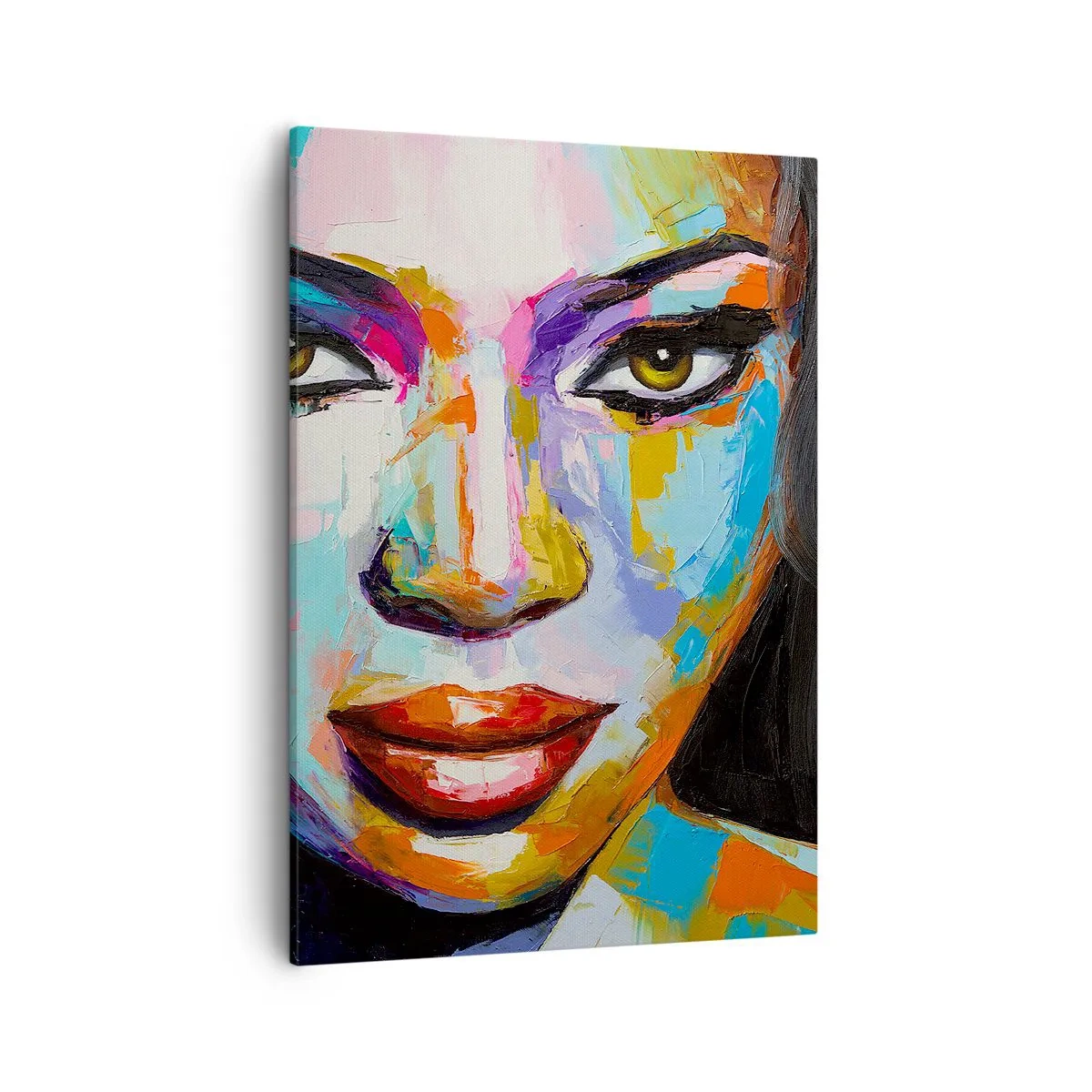 Bild auf Leinwand - Leinwandbild - Ein farbenfrohes Porträt einer Frau mit intensivem Blick - 50x70cm - Es ist unmöglich die Augen abzuwenden - Moderne Wanddekoration für Wohnzimmer und Schlafzimmer ARTTOR