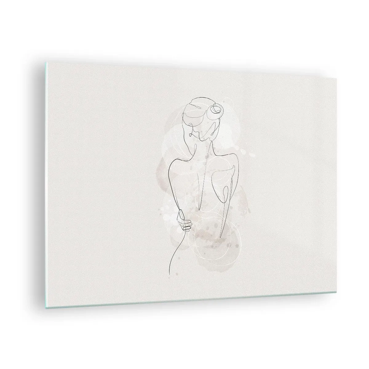 Glasbild - Bild auf glas - Eine zarte Skizze einer Frau auf hellem Hintergrund - 70x50cm - Wie ein sensibles Instrument - Moderne Wanddekoration für Wohnzimmer und Schlafzimmer ARTTOR