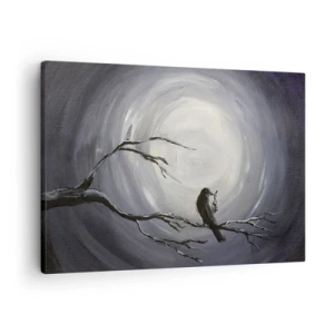 Bild auf Leinwand - Leinwandbild - Schwarzer Vogel auf einem Ast im Mondlicht - 70x50cm - Der Schlüssel zum Geheimnis der Nacht - Moderne Wanddekoration für Wohnzimmer und Schlafzimmer ARTTOR