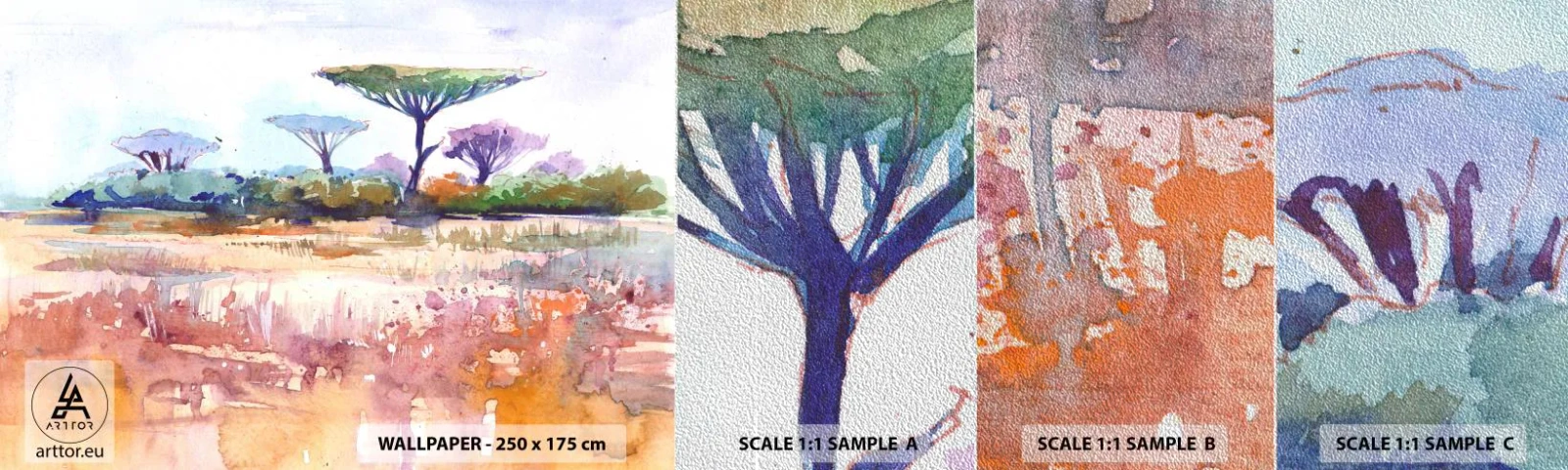 Fototapeten Muster Premium Sand - Savannah-Farben - Landschaft, Savanne, Afrika - 100x30 cm