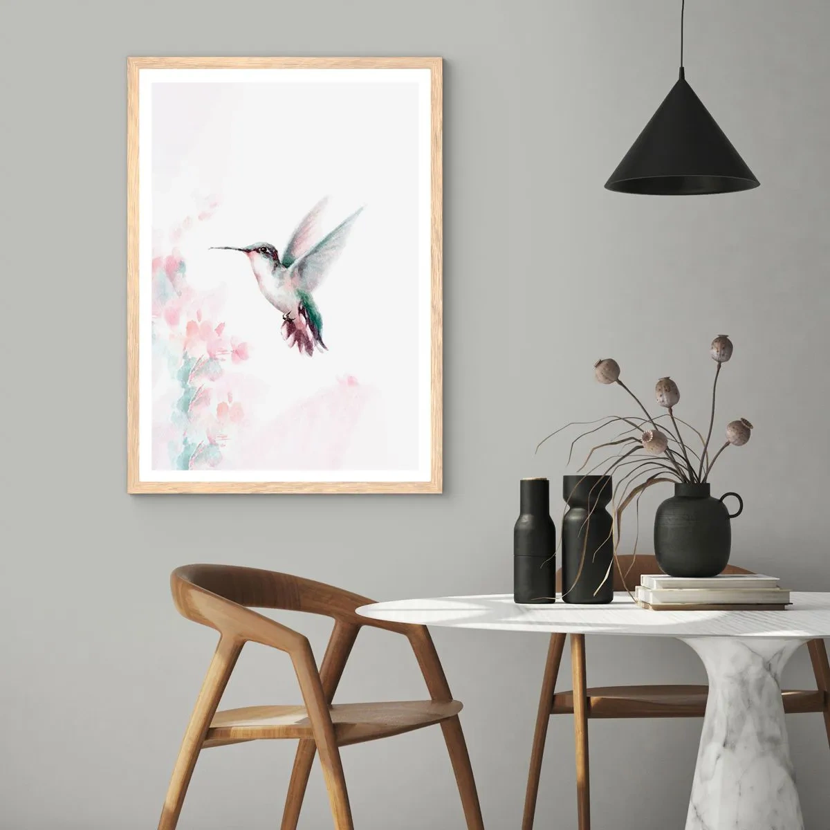Poster in einem Rahmen aus heller Eiche - Im Flattern gehalten - 70x100 cm