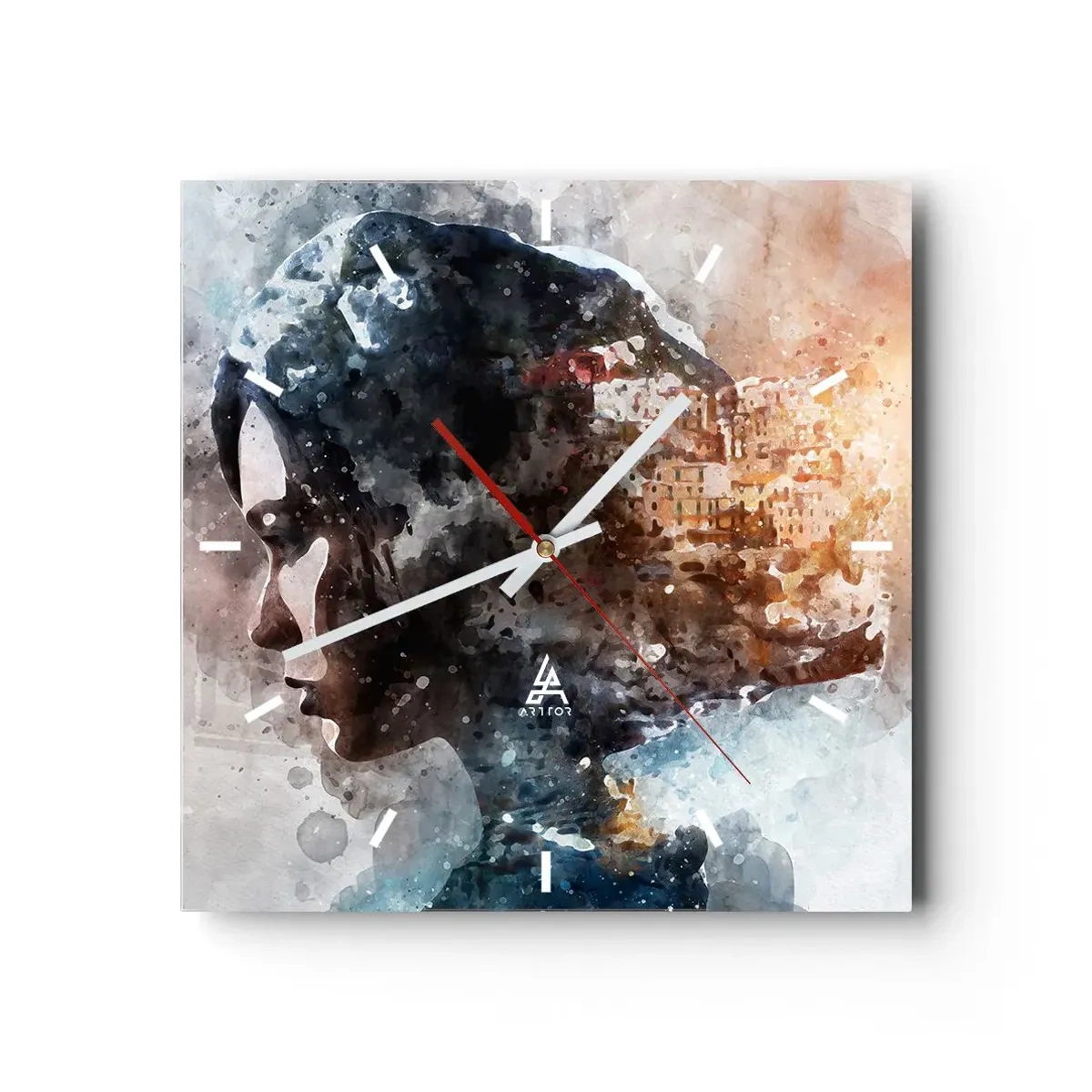 Wanduhr - Glasuhr - Eine Geschichte über ein Mädchen mit einer Stadt im Hintergrund - 40x40 cm