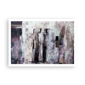 Poster - Eine abstrakte Komposition mit drei Figuren in Pastellfarben. - 100x70cm - Die geheimnisvolle Drei - Moderne Wanddekoration für Wohnzimmer und Schlafzimmer ARTTOR