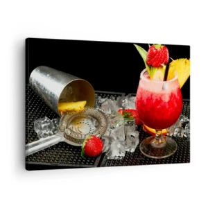 Bild auf Leinwand - Leinwandbild - Ein bunter Cocktail mit Erdbeeren, Eis und Ananas - 70x50cm - Zaubern Sie einen Geschmack - Moderne Wanddekoration für Wohnzimmer und Schlafzimmer ARTTOR