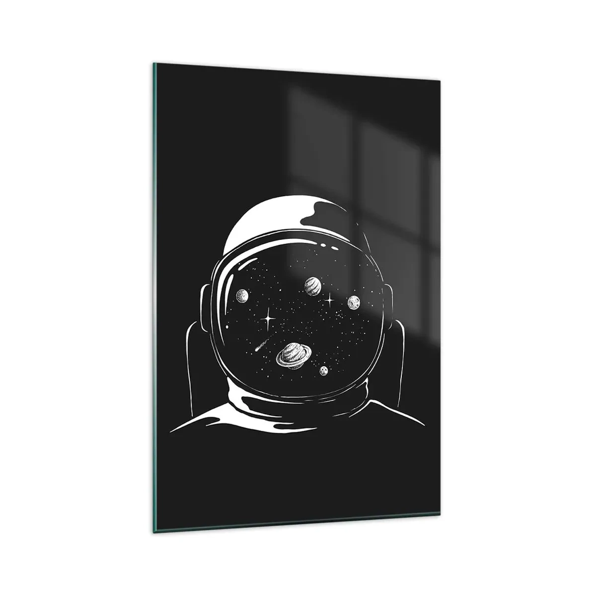 Glasbild - Bild auf glas - Ein minimalistischer Astronautenhelm mit Blick ins Weltall - 80x120cm - Schöne Aussicht - Moderne Wanddekoration für Wohnzimmer und Schlafzimmer ARTTOR