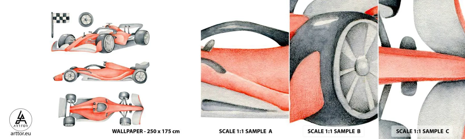 Fototapetenmuster Standard Eco - Dem Traum folgen - Rennautos, Autos, Kinder - 100x30 cm