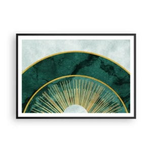 Poster in einem schwarzem Rahmen - Abstraktes Muster mit Kreisen in Smaragd- und Goldfarben. - 100x70cm - Anderes Sonnensystem - Moderne Wanddekoration für Wohnzimmer und Schlafzimmer ARTTOR