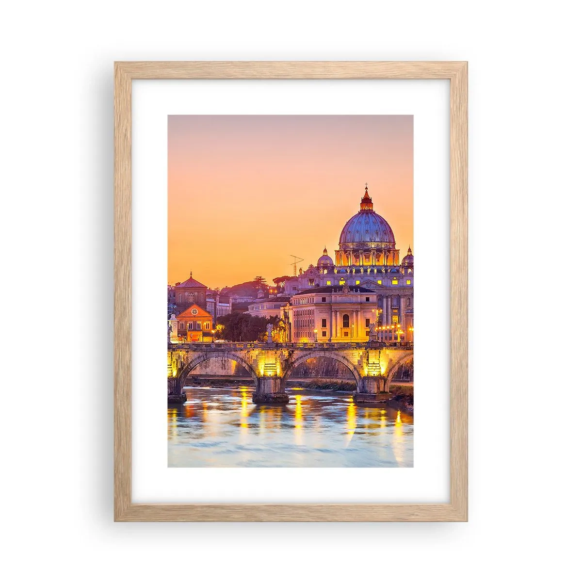 Poster in einem Rahmen aus heller Eiche - Sonnenuntergang über der ewigen Stadt - 30x40 cm