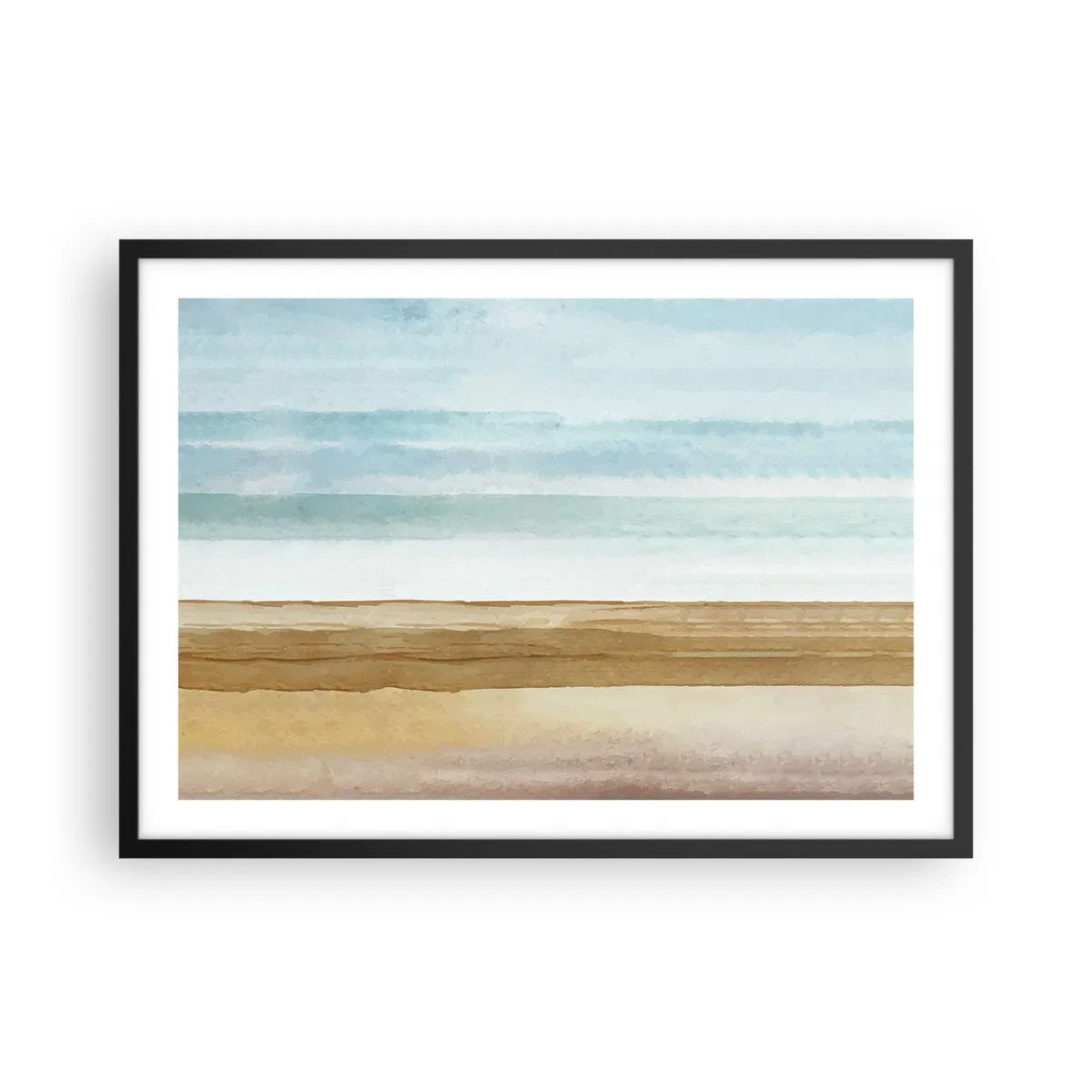 Poster in einem schwarzem Rahmen - Abstrakte Strandlandschaft in Pastelltönen - 70x50cm - Trost - Moderne Wanddekoration für Wohnzimmer und Schlafzimmer ARTTOR