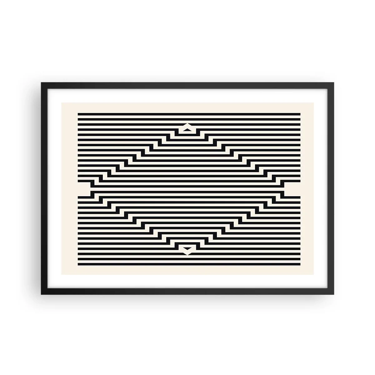 Poster in einem schwarzem Rahmen - Schwarze und weiße Linien erzeugen einen geometrischen Illusionseffekt - 70x50cm - Geometrische Illusion - Moderne Wanddekoration für Wohnzimmer und Schlafzimmer ARTTOR