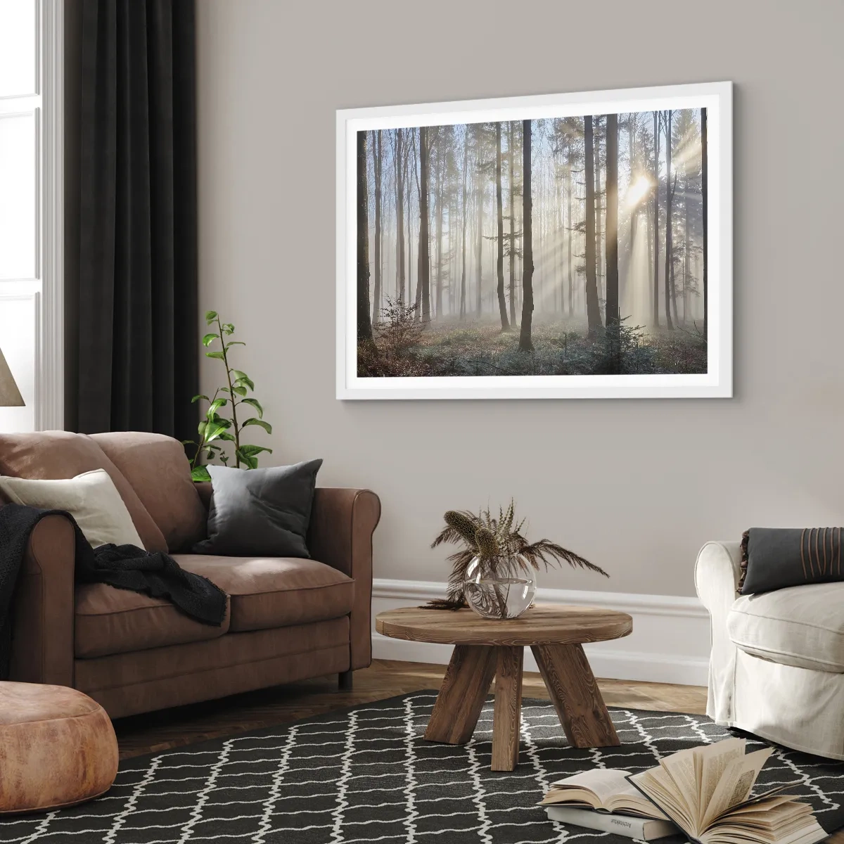 Poster in einem weißen Rahmen - Der Nebel ist auch aufgewacht - 70x50 cm