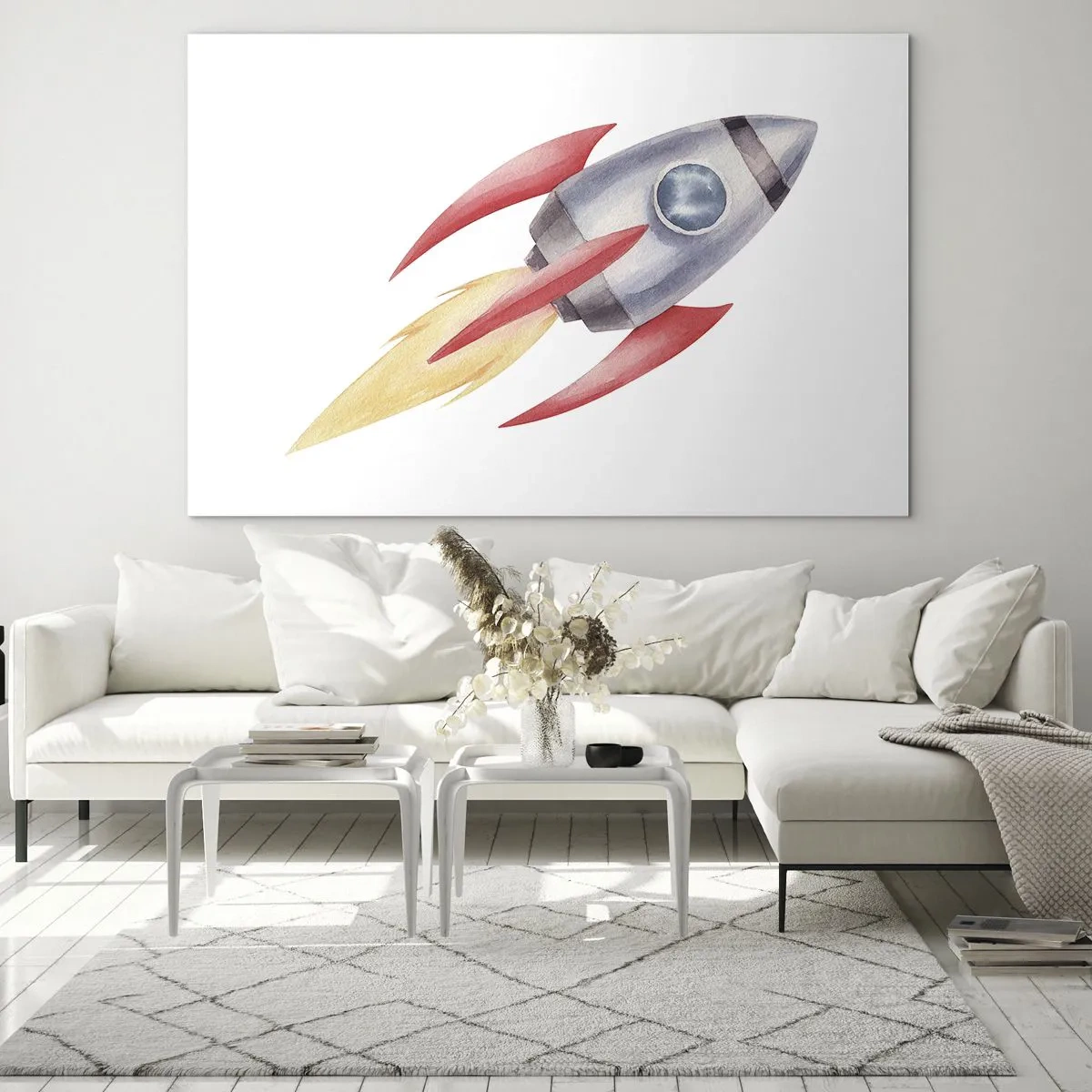 Glasbild - Bild auf glas - Eine bunte Rakete fliegt durch den Weltraum - 100x70cm - Höher, schneller, weiter - Moderne Wanddekoration für Wohnzimmer und Schlafzimmer ARTTOR