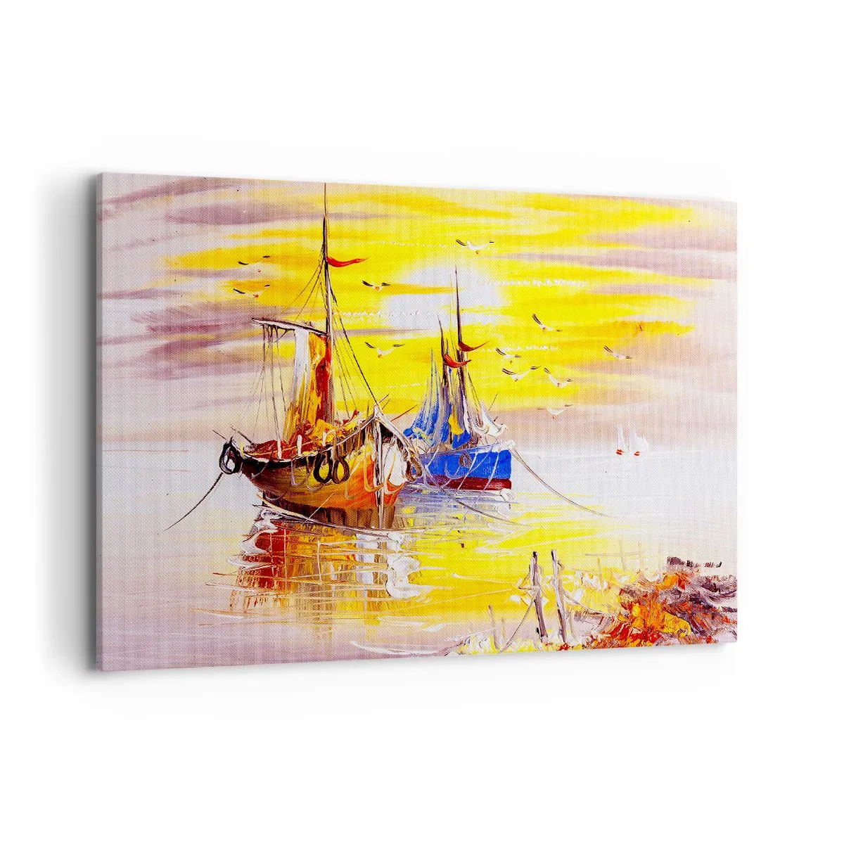 Bild auf Leinwand - Leinwandbild - Eine malerische Szene von Booten auf ruhiger See - 120x80cm - Eine wohlverdiente Pause im Hafen - Moderne Wanddekoration für Wohnzimmer und Schlafzimmer ARTTOR