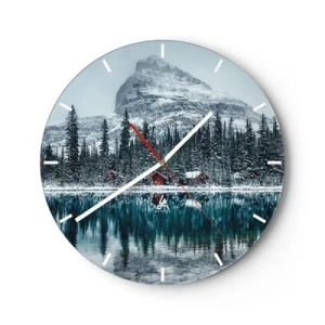 Wanduhr - Glasuhr - Winterlandschaft mit See, Wald und Berg im Hintergrund - 30x30cm - Kanadischer Rückzug - Moderne Wanddekoration für Wohnzimmer, Küche und Schlafzimmer ARTTOR
