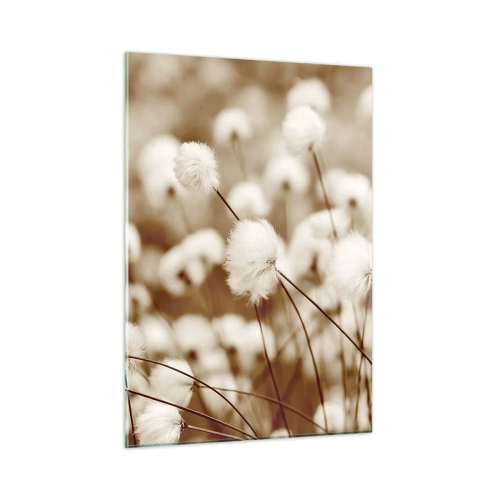 Glasbild - Bild auf glas - Ein Feld mit flauschigem Gras in Sepiatönen - 50x70cm - Flauschiges Kornfeld - Moderne Wanddekoration für Wohnzimmer und Schlafzimmer ARTTOR