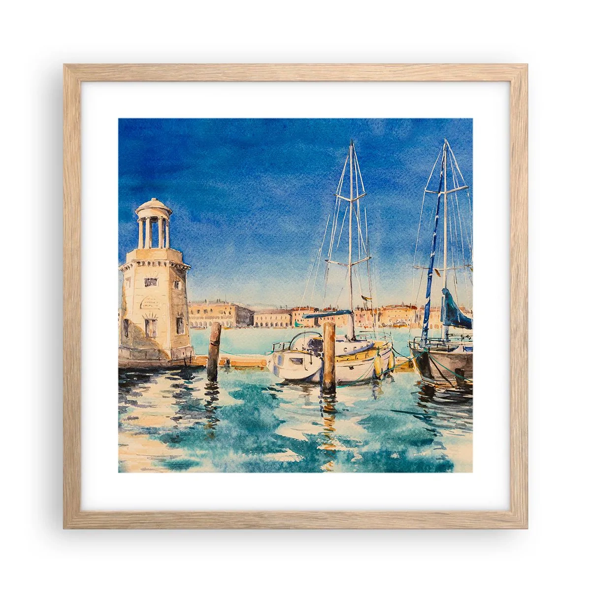 Poster in einem Rahmen aus heller Eiche - Sonnige Lagune - 40x40 cm