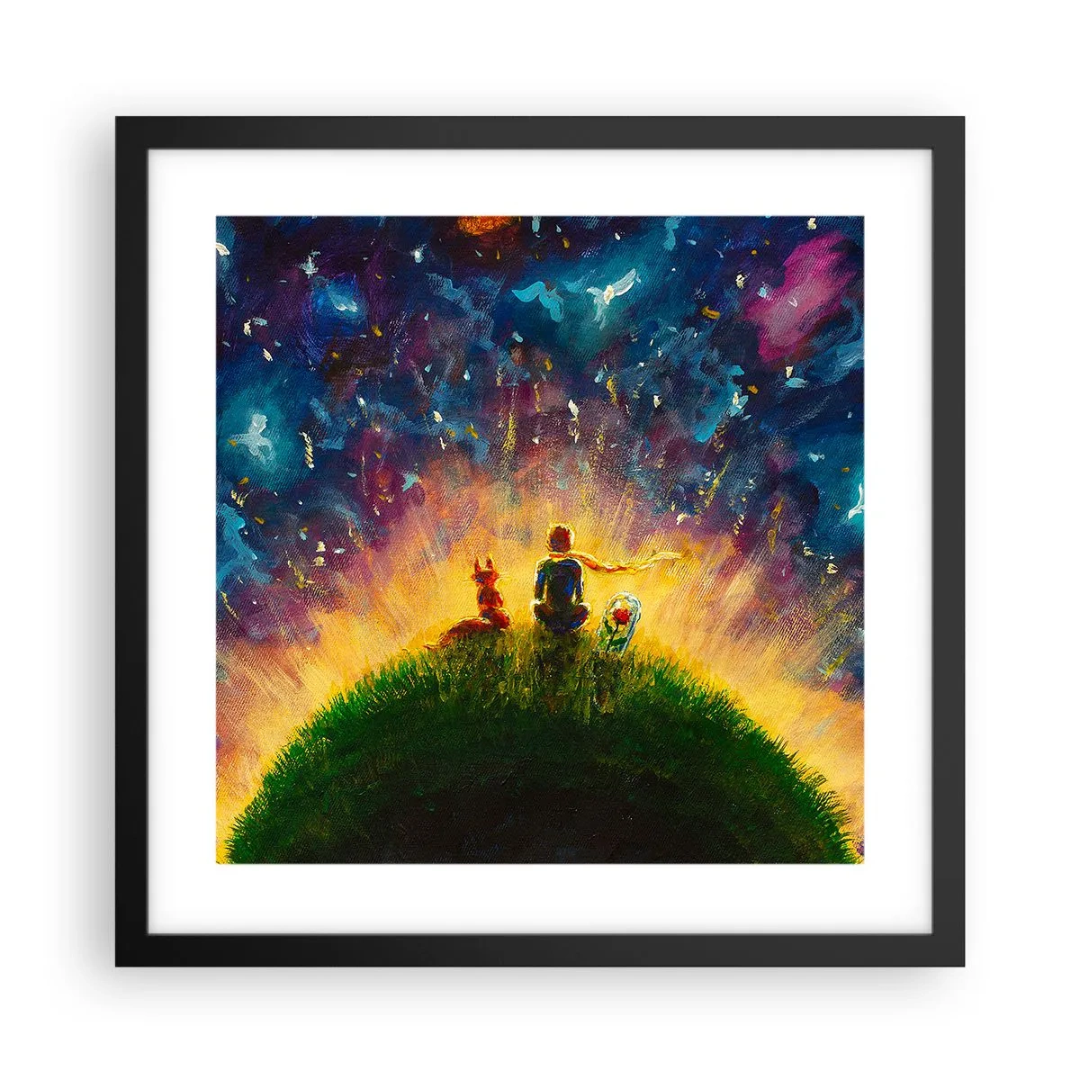 Poster in einem schwarzem Rahmen - Liebe und Freundschaft - die ganze Welt - 40x40 cm