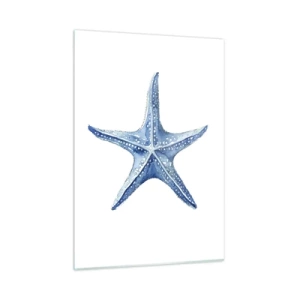 Glasbild - Bild auf glas - Blauer Seestern auf weißem Hintergrund im Aquarellstil - 50x70cm - Stern des Meeres - Moderne Wanddekoration für Wohnzimmer und Schlafzimmer ARTTOR