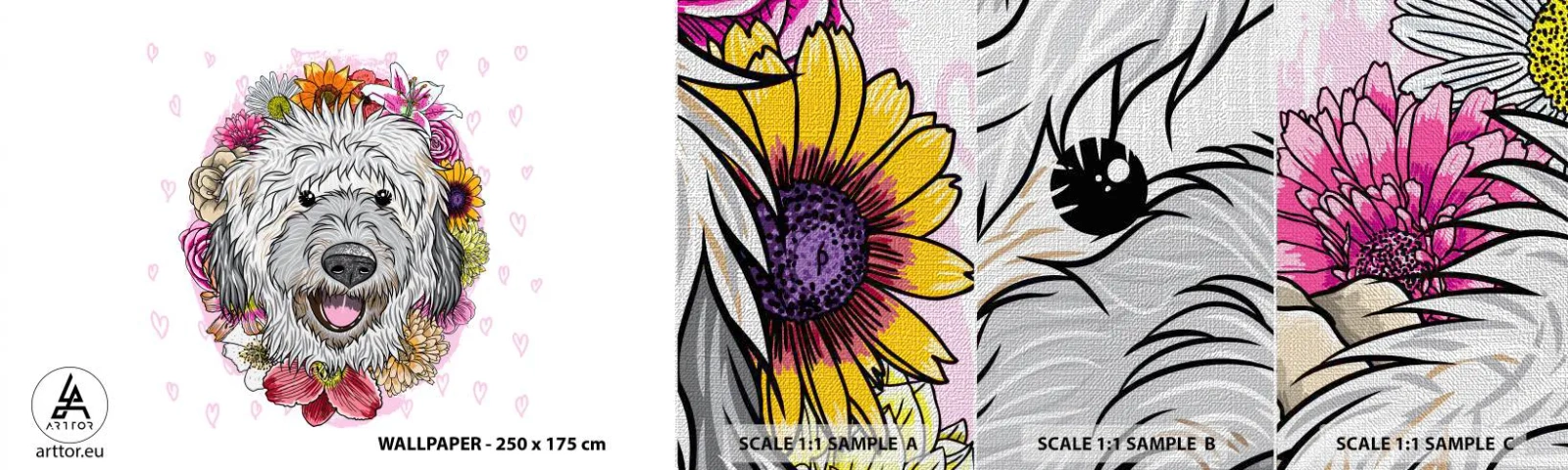 Fototapeten Muster Premium Canvas - Welpenfreude - Abstraktion, Hund, Für Kinder - 100x30 cm