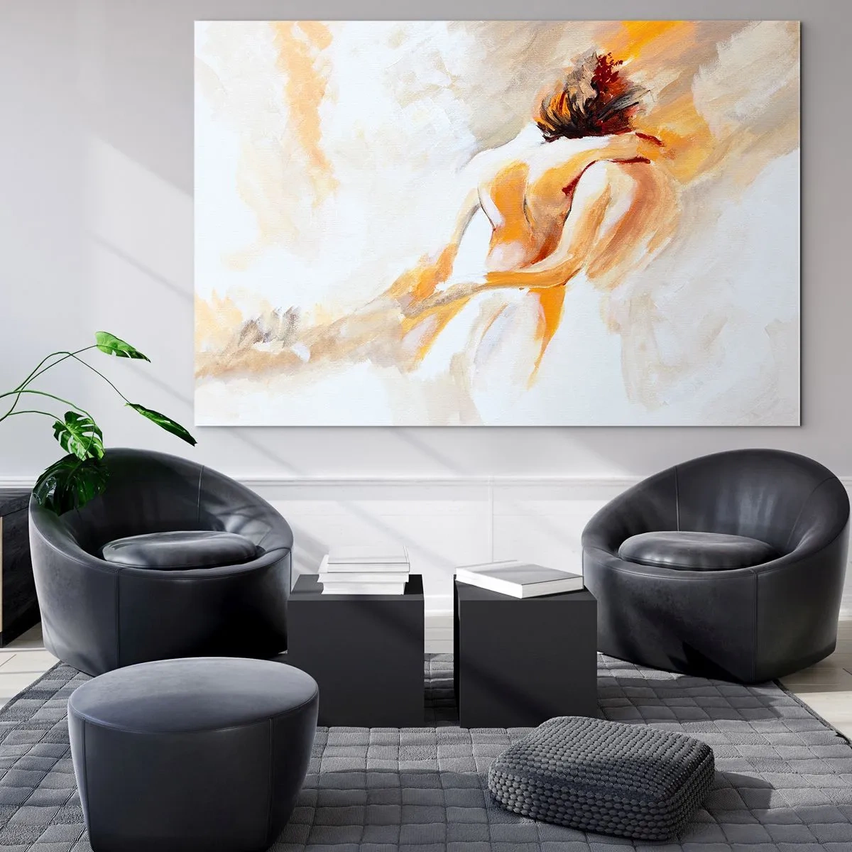 Glasbild - Bild auf glas - Ein zartes Nude in warmen Pastellfarben - 70x50cm - Am Himmel der Nähe - Moderne Wanddekoration für Wohnzimmer und Schlafzimmer ARTTOR