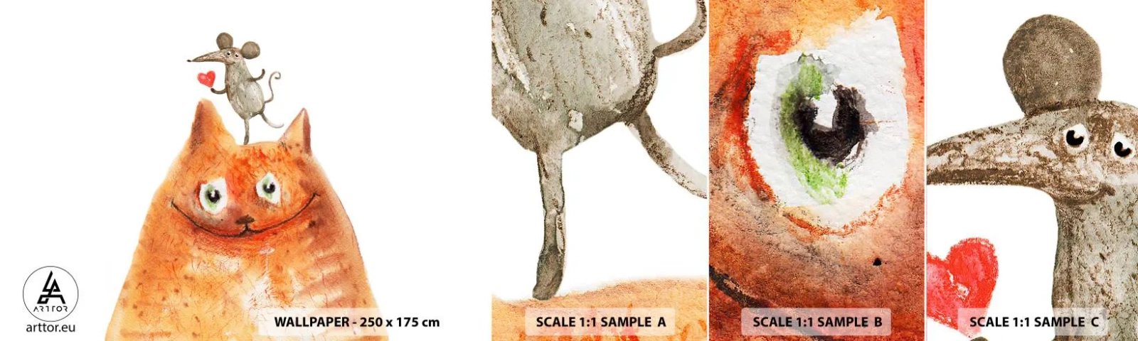 Fototapetenmuster Standard Eco - Paradoxien der Liebe - Für Kinder, Maus, Katze - 100x30 cm