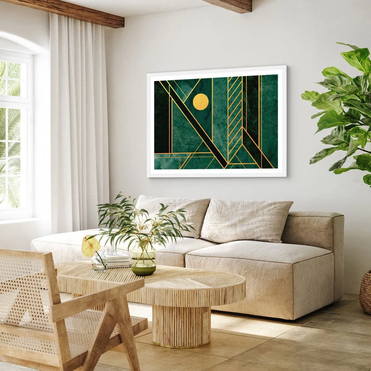 Poster in einem weißen Rahmen - Dynamik von Gold und Azurblau - 40x30 cm