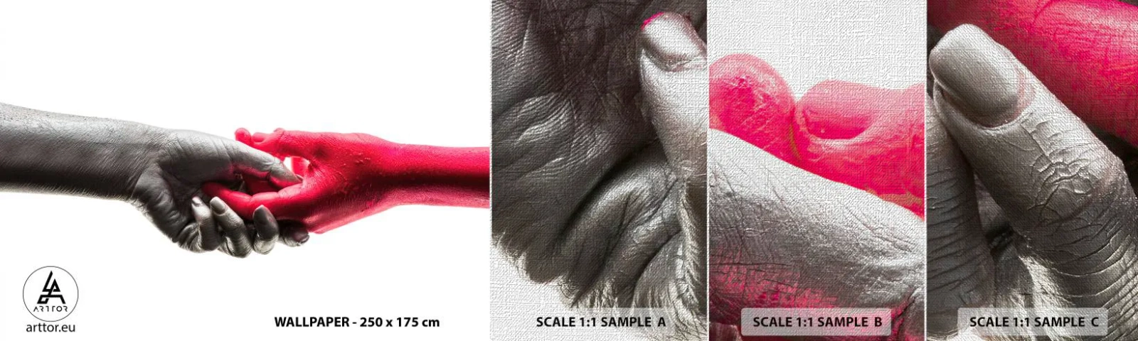 Fototapeten Muster Premium Canvas - Gemeinsam, obwohl anders - Menschliche Hände, Hand, Abstraktion - 100x30 cm