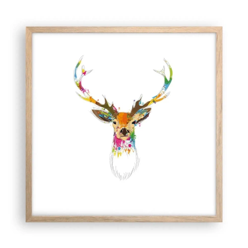 Poster in einem Rahmen aus heller Eiche - Ein mildes Reh in Farbe getaucht - 50x50 cm