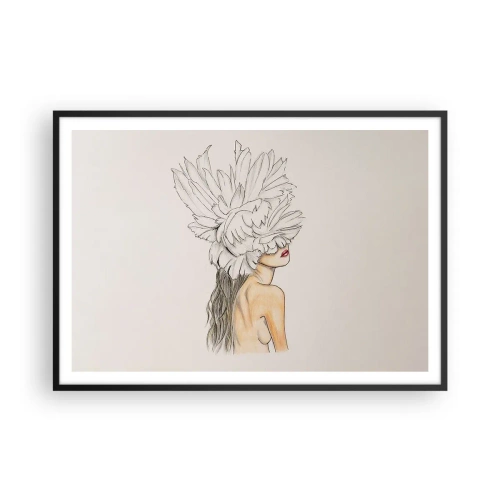 Poster in einem schwarzem Rahmen - Portrait einer Frau mit Federschmuck im künstlerischen Stil - 100x70cm - Gekrönte Schönheit - Moderne Wanddekoration für Wohnzimmer und Schlafzimmer ARTTOR