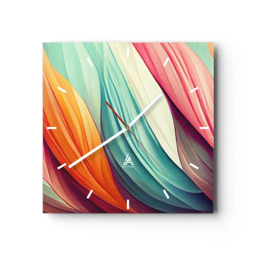 Wanduhr - Glasuhr - Regenbogengewebe - 40x40 cm
