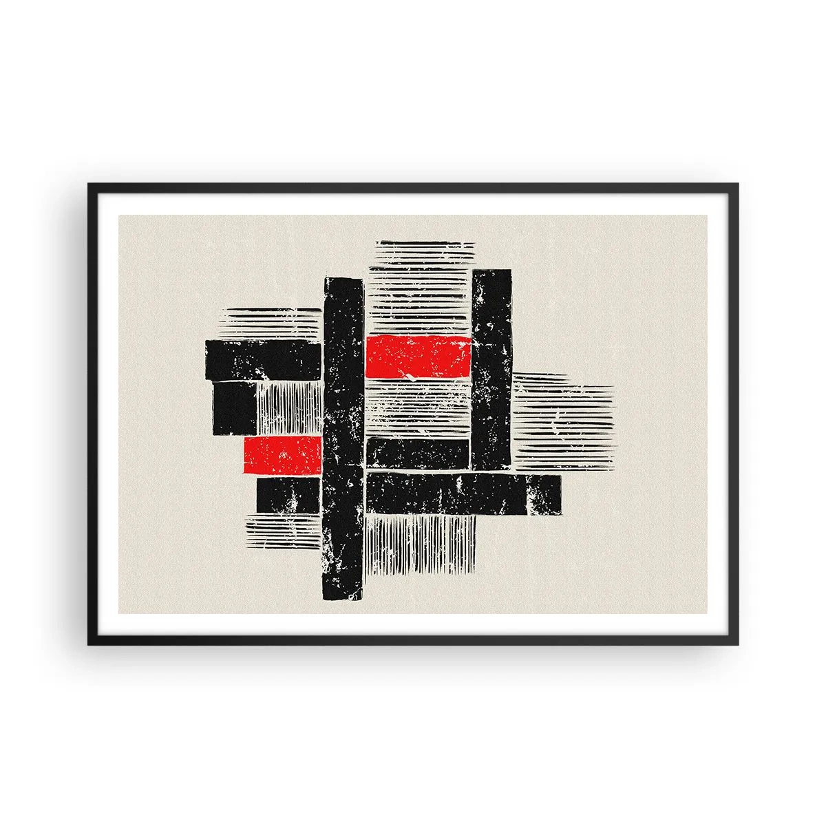 Poster in einem schwarzem Rahmen - Abstrakte geometrische Komposition in Schwarz und Rot - 100x70cm - Rot und Schwarz - Moderne Wanddekoration für Wohnzimmer und Schlafzimmer ARTTOR