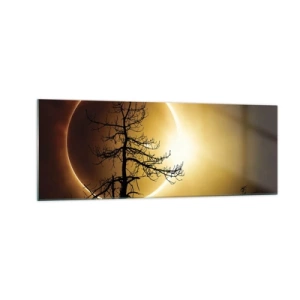 Glasbild - Bild auf glas - Sonnenfinsternis mit einer Baumsilhouette im Vordergrund - 140x50cm - Totale Finsternis - Moderne Wanddekoration für Wohnzimmer und Schlafzimmer ARTTOR