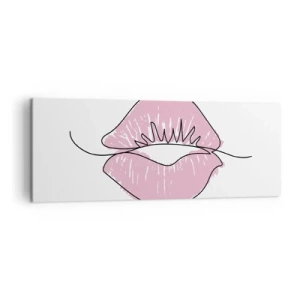 Bild auf Leinwand - Leinwandbild - Minimalistische Lippenzeichnung in einem Rosaton - 140x50cm - Bereit zum Küssen? - Moderne Wanddekoration für Wohnzimmer und Schlafzimmer ARTTOR