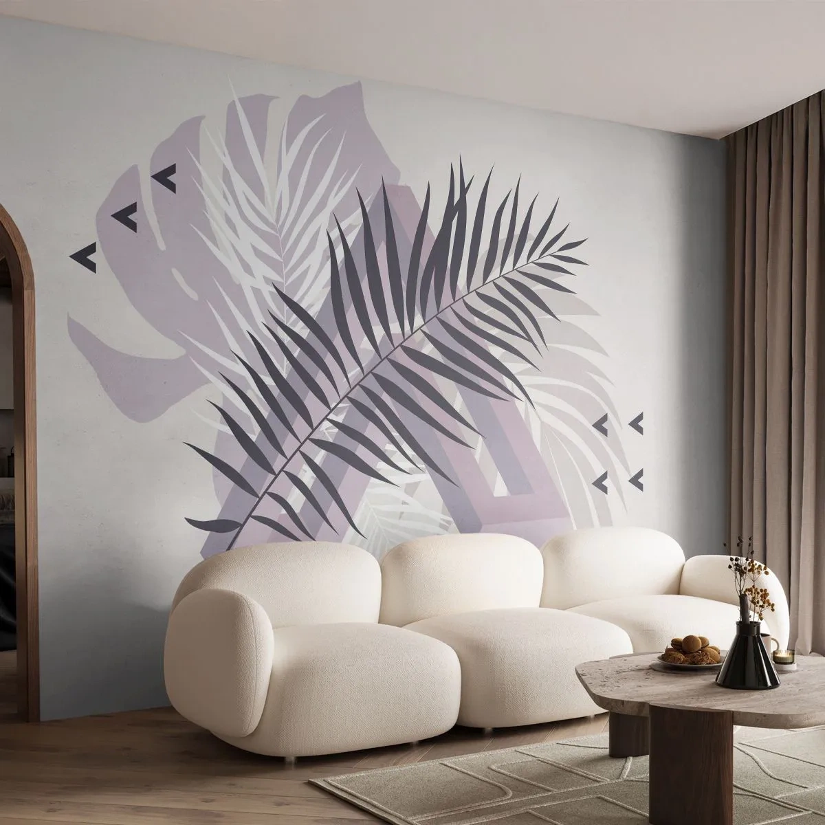 Fototapete Premium Sand - Minimalistische Grafiken aus Palmblättern und geometrischen Formen - 100x70cm - Der Schatten des Schattens - Moderne Wanddekoration für Wohnzimmer und Schlafzimmer ARTTOR