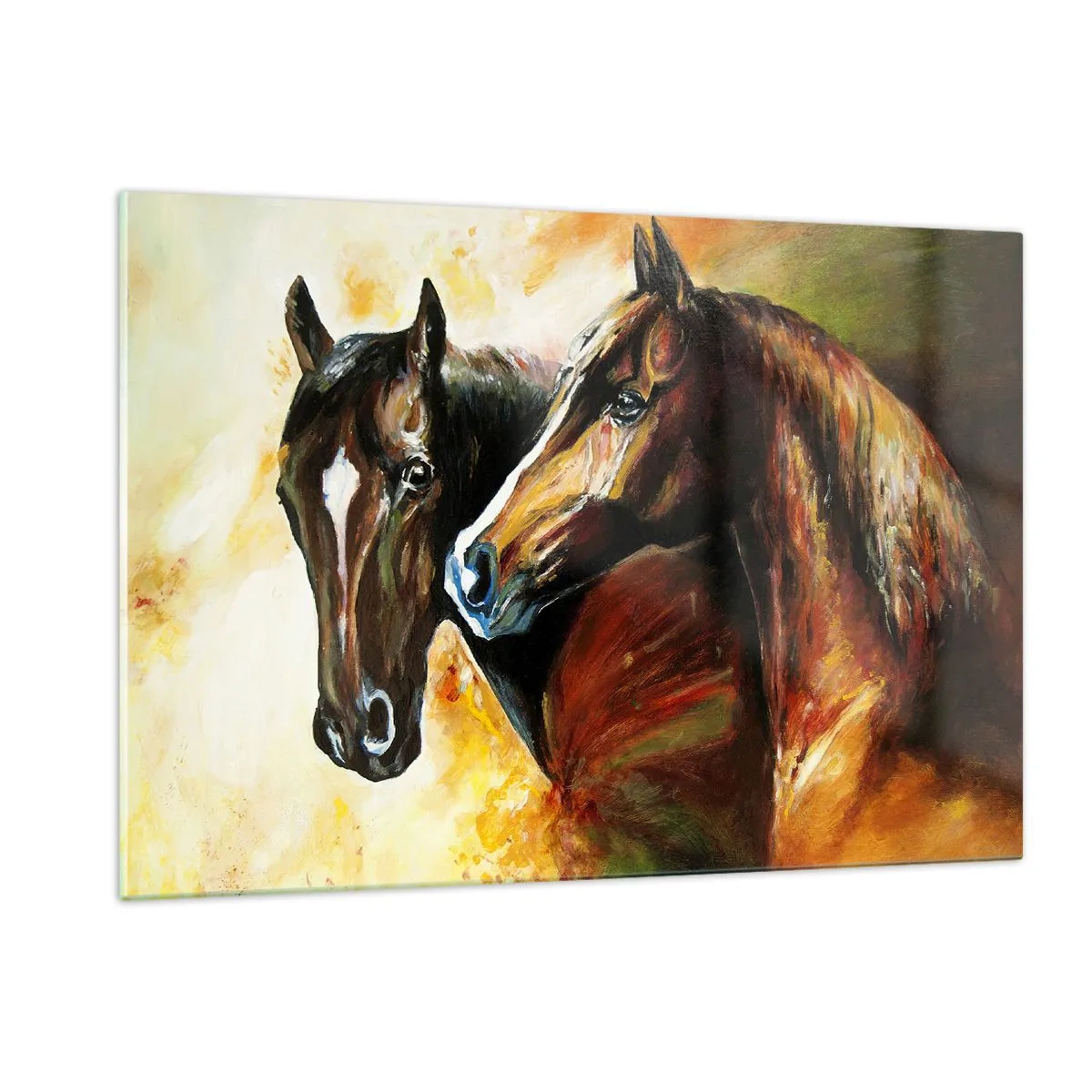 Glasbild - Bild auf glas - Zwei Pferde in einer kunstvollen, dynamischen Komposition - 120x80cm - Doppelt anmutig - Moderne Wanddekoration für Wohnzimmer und Schlafzimmer ARTTOR