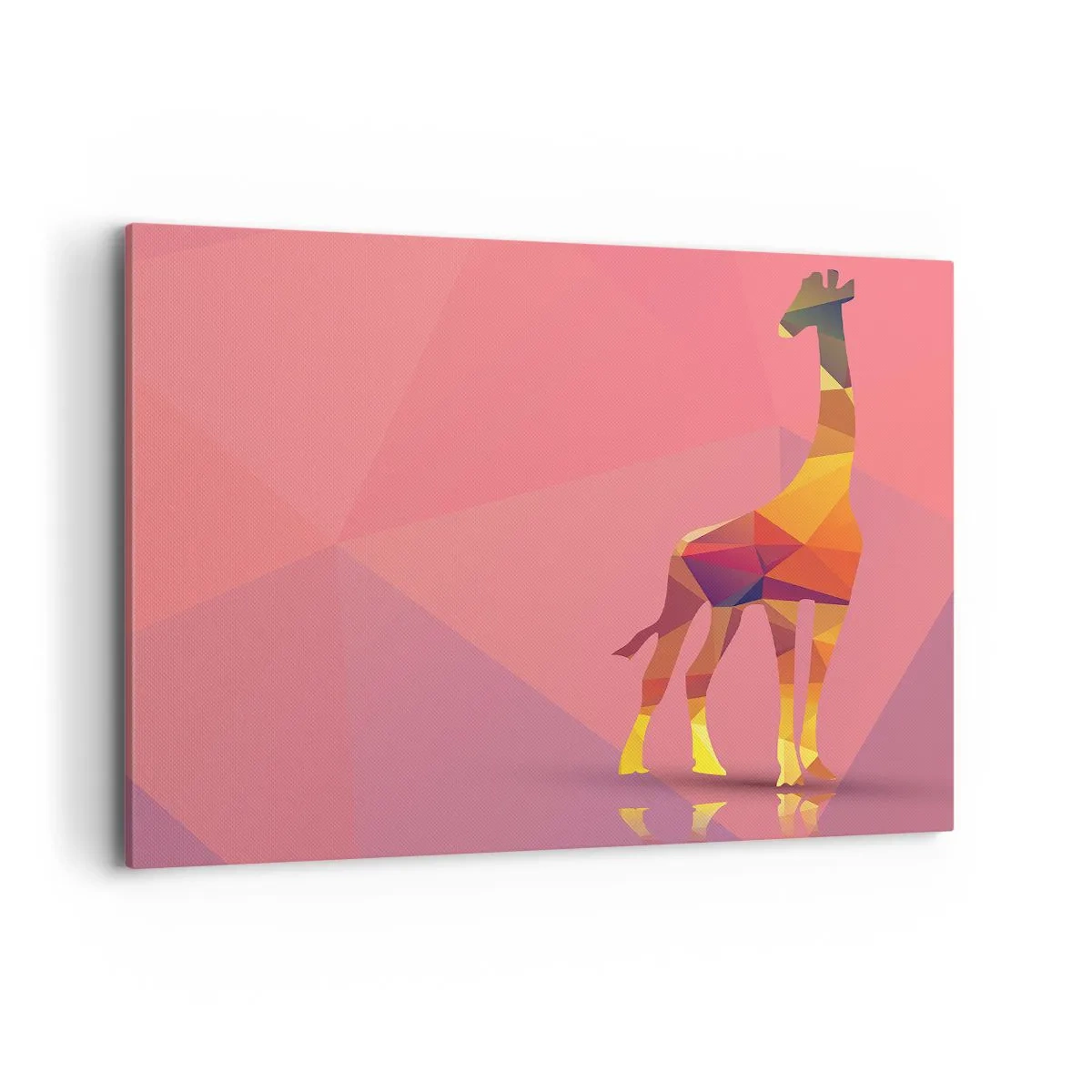 Bild auf Leinwand - Leinwandbild - Geometrische Giraffensilhouette in Pastelltönen von Rosa und Gelb - 120x80cm - In den Farben der Savanne - Moderne Wanddekoration für Wohnzimmer und Schlafzimmer ARTTOR