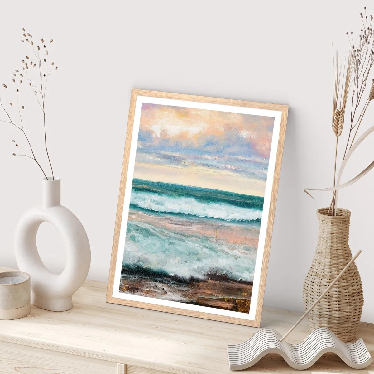 Poster in einem Rahmen aus heller Eiche - Hier werden Sie Ihre Seele baumeln lassen - 50x70 cm