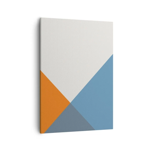 Bild auf Leinwand - Leinwandbild - Geometrische Dreiecke in Blau- und Orangetönen - 50x70cm - In einem Winkel… - Moderne Wanddekoration für Wohnzimmer und Schlafzimmer ARTTOR