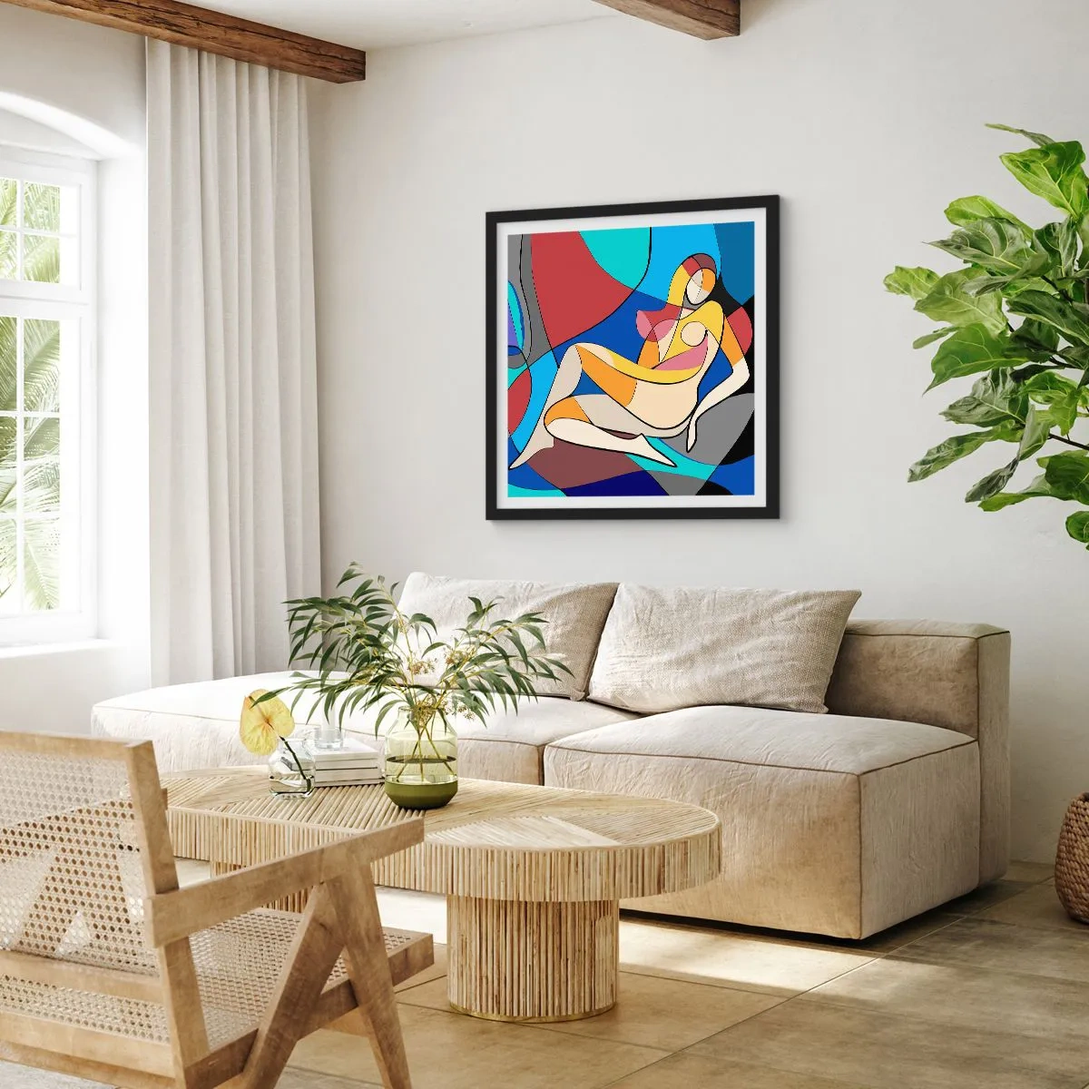 Poster in einem schwarzem Rahmen - Kubistischer Akt - 30x30 cm
