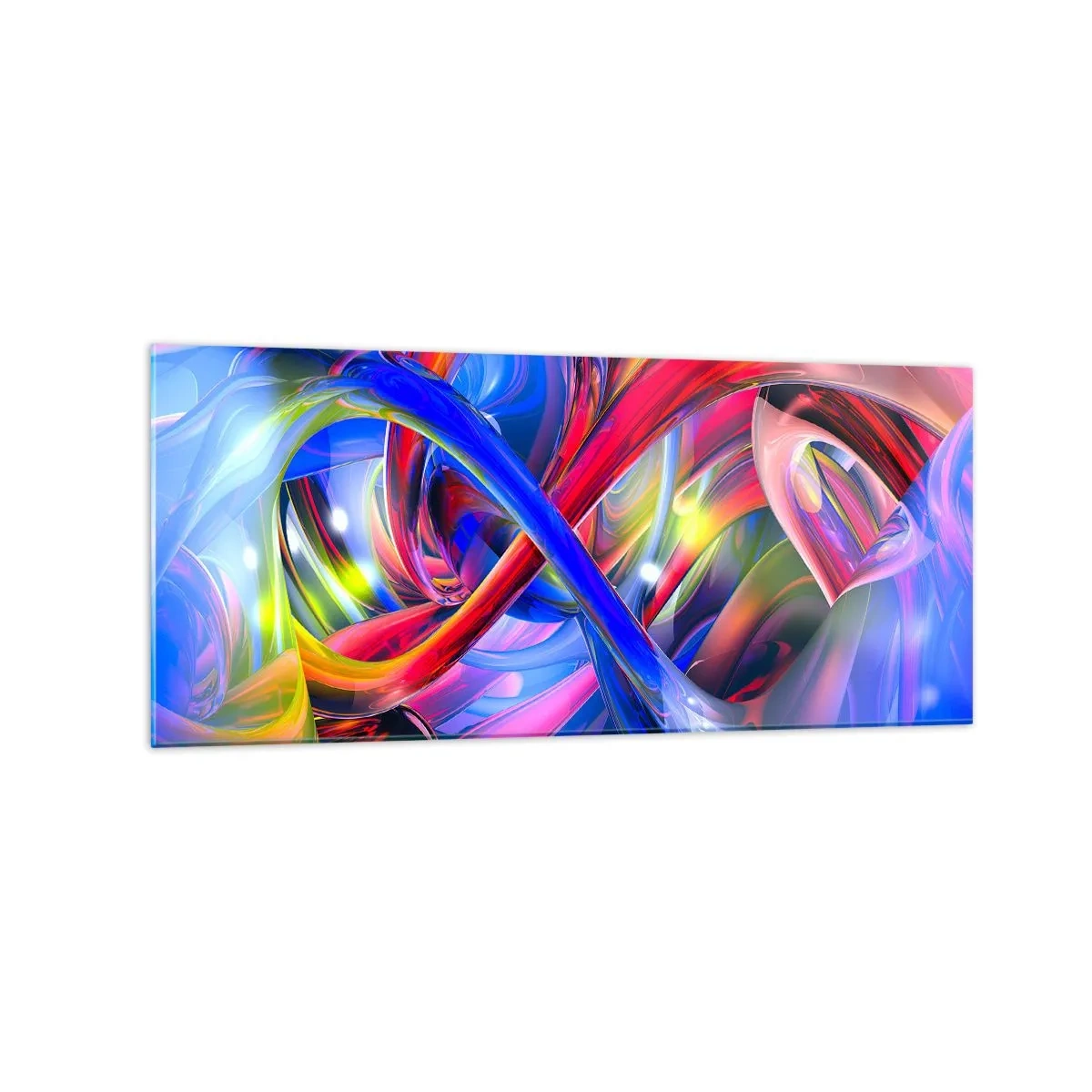 Glasbild - Bild auf glas - Abstrakte, farbenfrohe geometrische Kompositionen in dynamischen Formen - 120x50cm - Ein Tanz der Farben - Moderne Wanddekoration für Wohnzimmer und Schlafzimmer ARTTOR