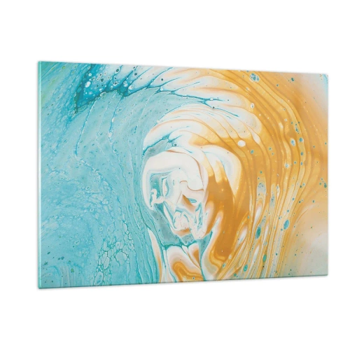 Glasbild - Bild auf glas - Pastellwirbel in blauen und gelben Farben - 120x80cm - Pastellwirbel - Moderne Wanddekoration für Wohnzimmer und Schlafzimmer ARTTOR